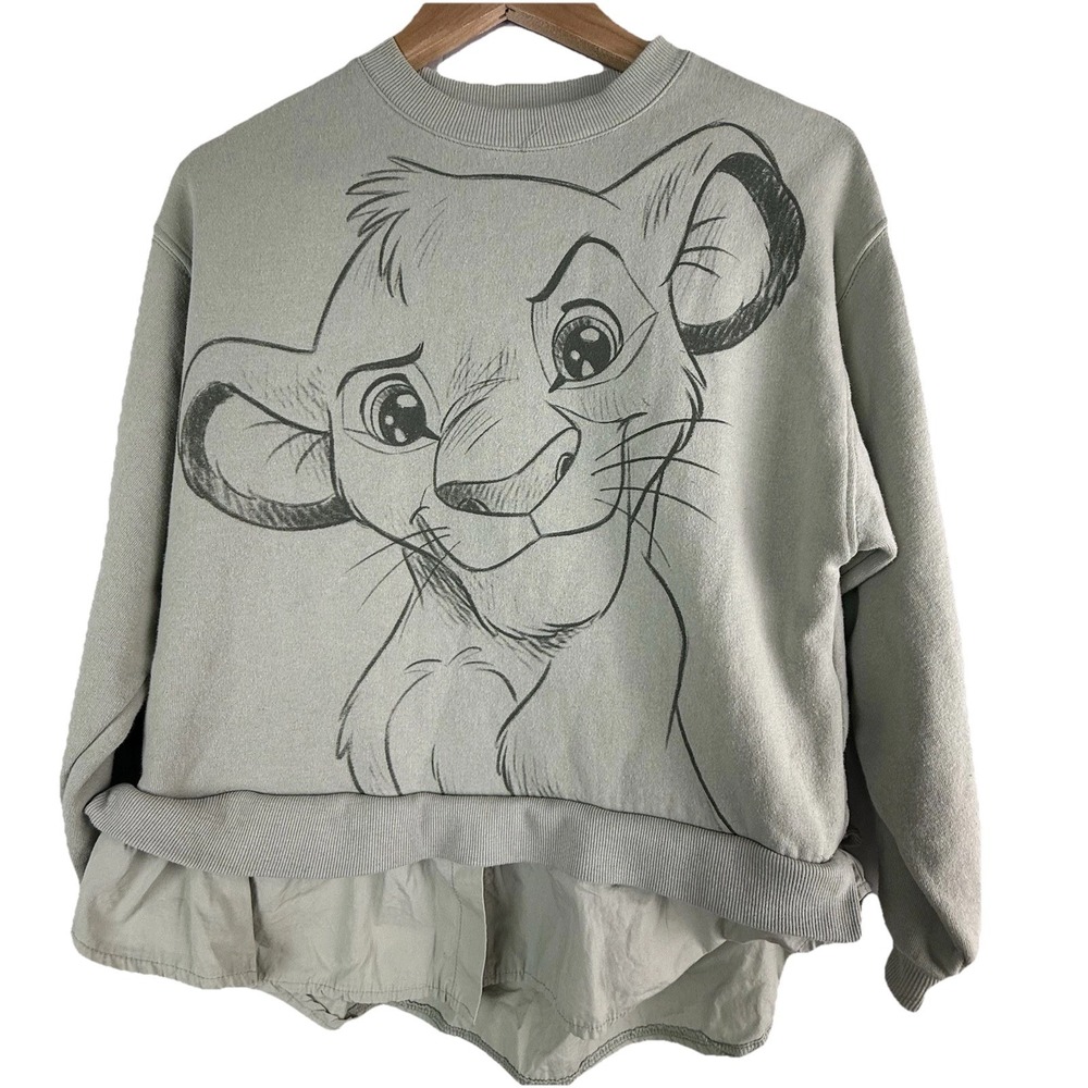 Zara Disney Sweatshirt Pumba 38" Chest 19" Length Sage Green Faux Undershirt